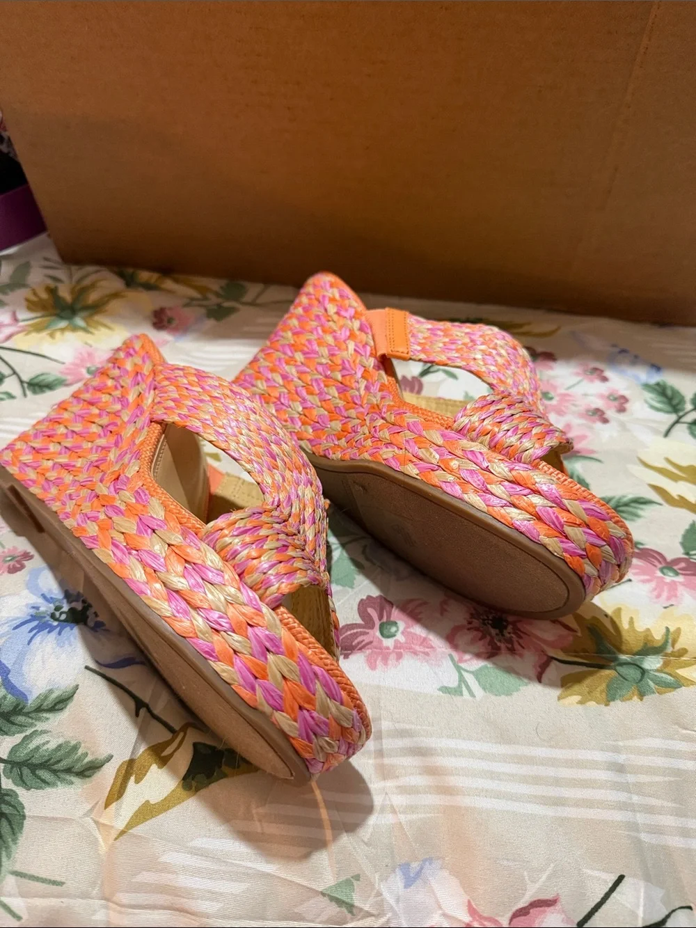 Marc Fisher Braided Espadrille Wedge Sandals in Orange and Pink